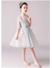 Elbow Sleeves Beaded Lace Tulle Flower Girl Dress